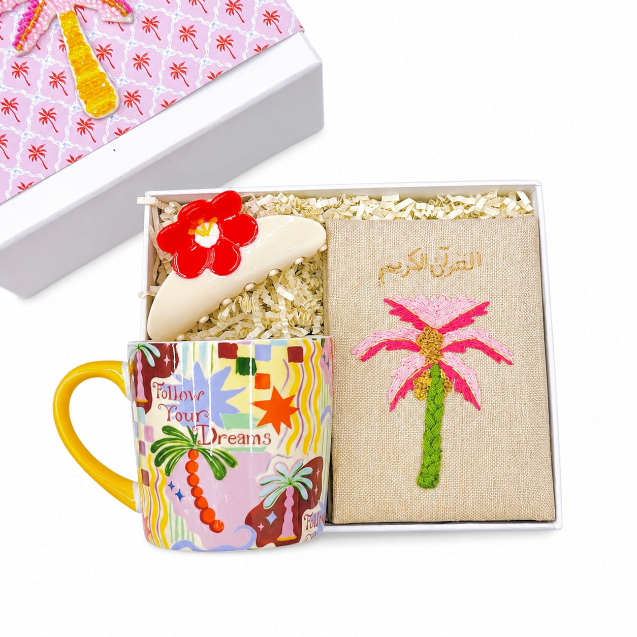 Holy Quran Embroidered Palm Follow Your Dreams Porcelain Mug Red Fleur Hair Claw Clip, the best customized gift and gifts for her and for him from Inna Carton online shop Dubai, UAE!
