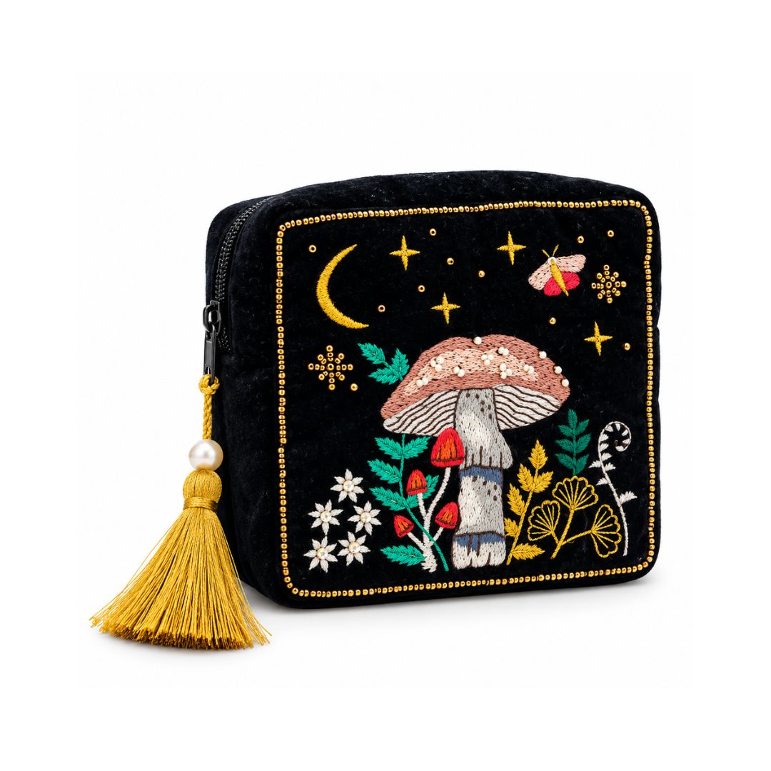 Mystical Mushroom Embroidered Velvet Pouch, the best customized gift and gifts for her and for him from Inna Carton online shop Dubai, UAE!
